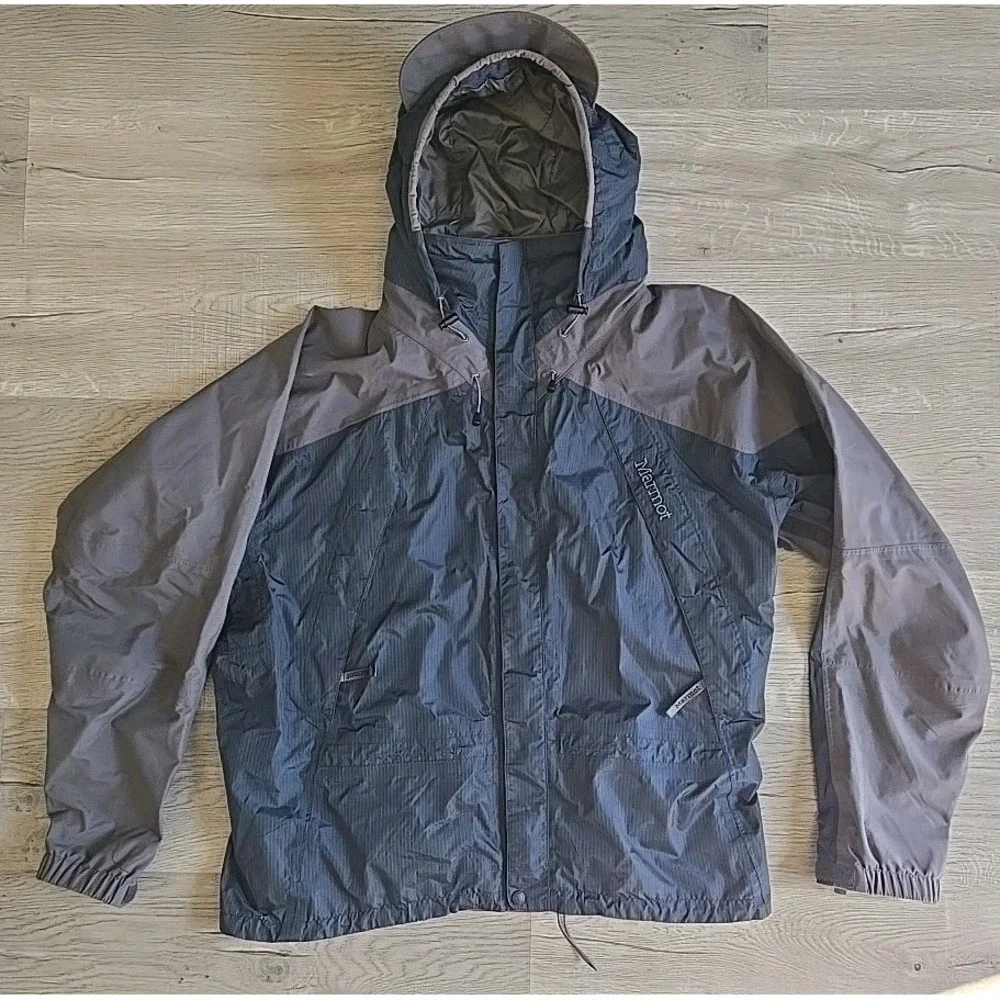 Marmot Jacket Mens XL‎ Blue Gray Waterproof Hooded Ski Snowboard